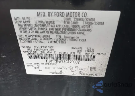 2011 Ford Taurus Limited from USA, damaged, VIN 1FAHP2FW3BG120302